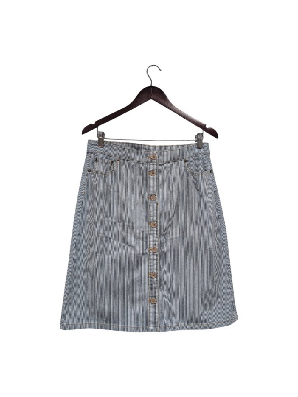 Denim & Co Womens Hickory Stripe Button Front Denim Skirt Blue White Sz SP NWT